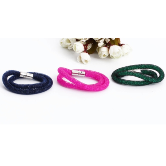 Green Double Mesh Crystal Wrap Bangle Bracelet - Picture 3 of 8